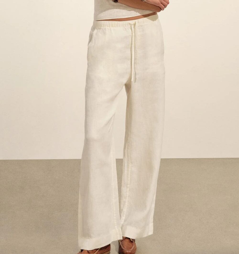 Buck Mason Sea Shell Crosshatch Linen Wide Leg Pants Size S